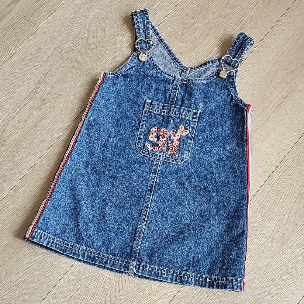 Vintage Nevada Moto Stripe Embroidered Florals Denim Dress‎ Overalls 3X
